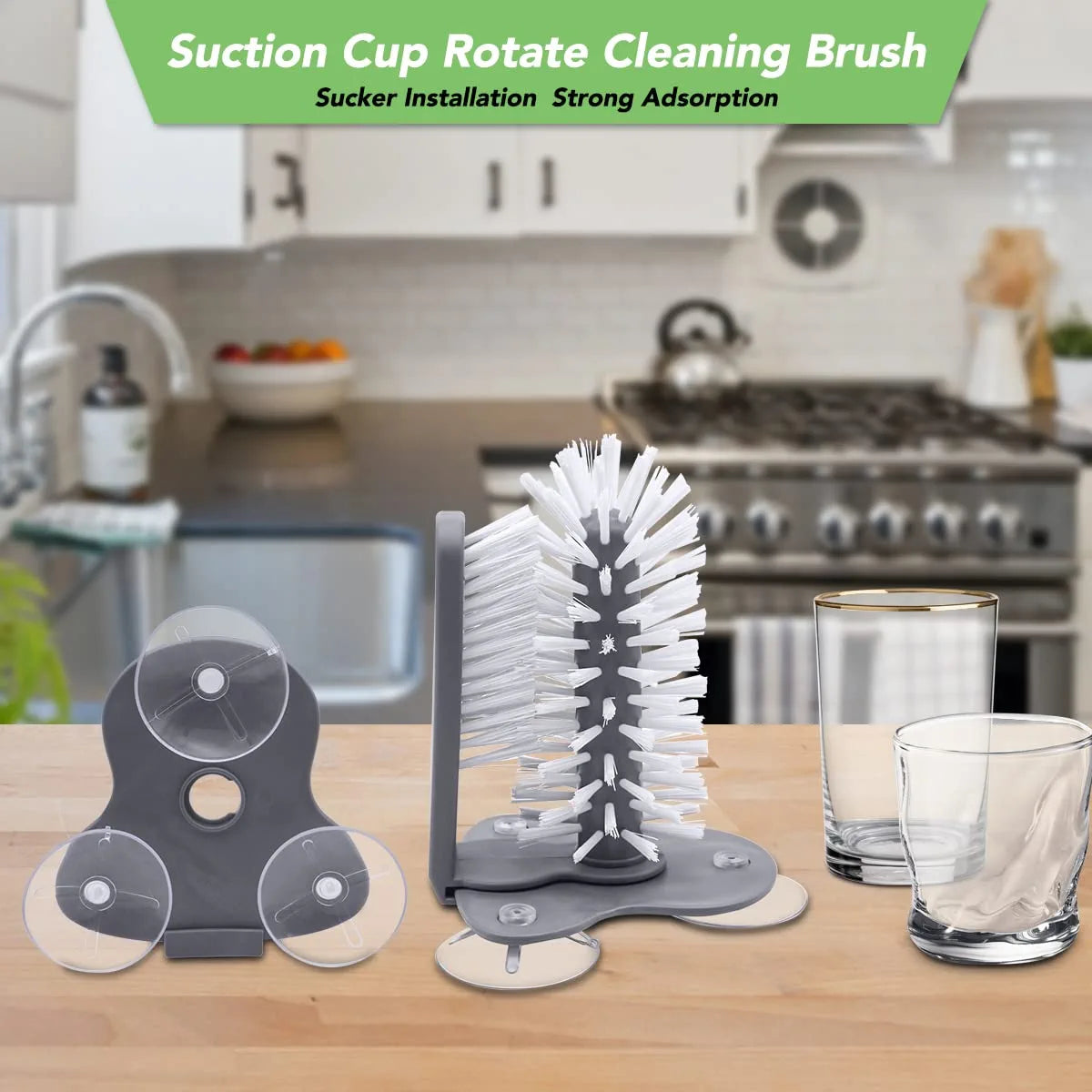 Water Bottle Cleaning Brush Glass Cup Washer with Suction Base