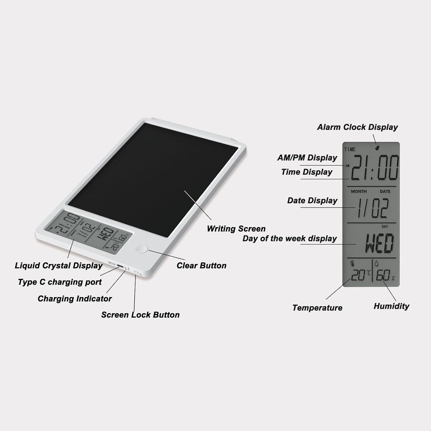 Multi Functional Electronic Calendar with Time Day Temperature Humidity Display ZH-10