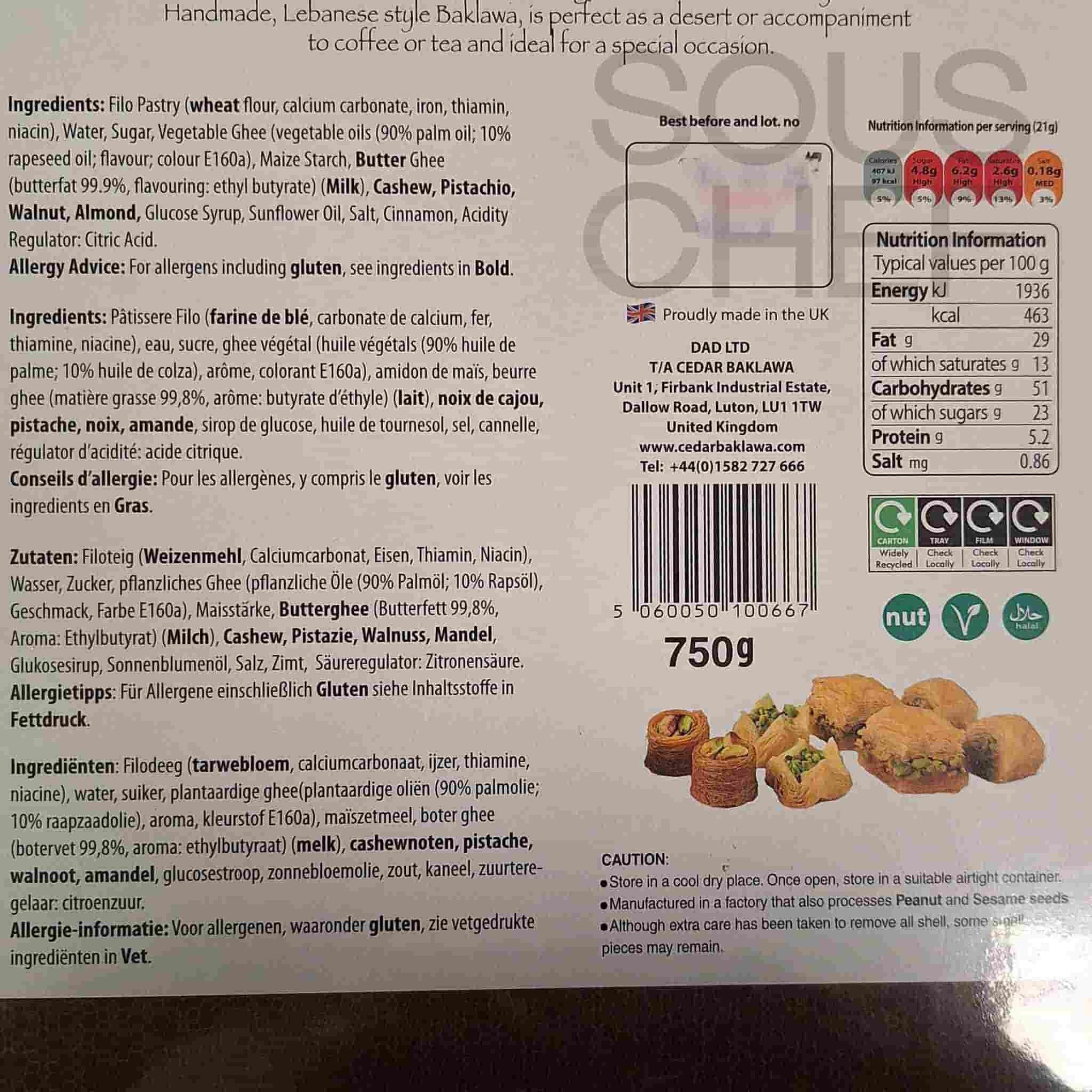 Short Dated Cedar Handmade Baklawa Selection. 750g