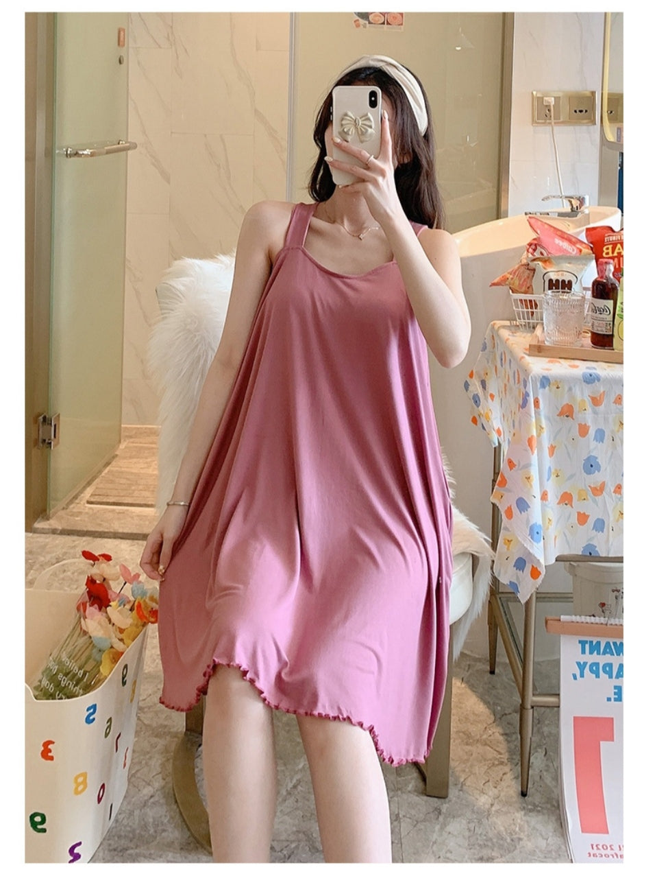 Women's Nighty Sling Loose Fit Soft Padded Sleepwear - A1022