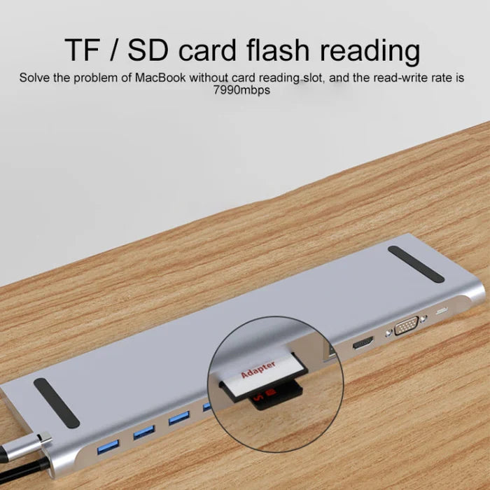BYL-2003 11 in 1 USB-C/Type-C to 4 x USB+SD/TF+RJ45+3.5mm+HDMI+VGA+PD Multifunction Hub