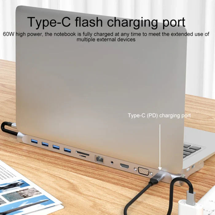 BYL-2003 11 in 1 USB-C/Type-C to 4 x USB+SD/TF+RJ45+3.5mm+HDMI+VGA+PD Multifunction Hub
