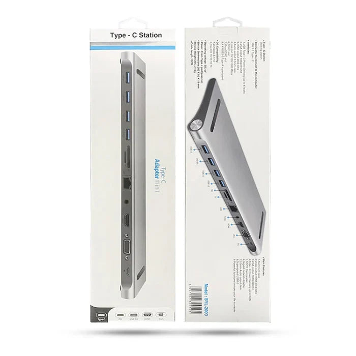 BYL-2003 11 in 1 USB-C/Type-C to 4 x USB+SD/TF+RJ45+3.5mm+HDMI+VGA+PD Multifunction Hub