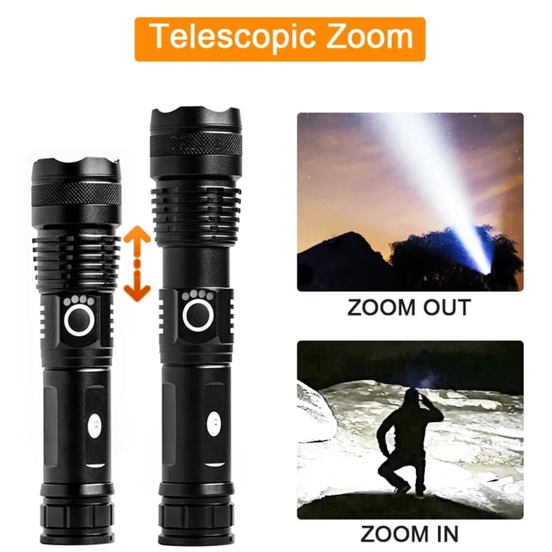 USB Rechargeable XHP50 LED Flashlight 18650 Zoom Aluminum Alloy Torch - FL673