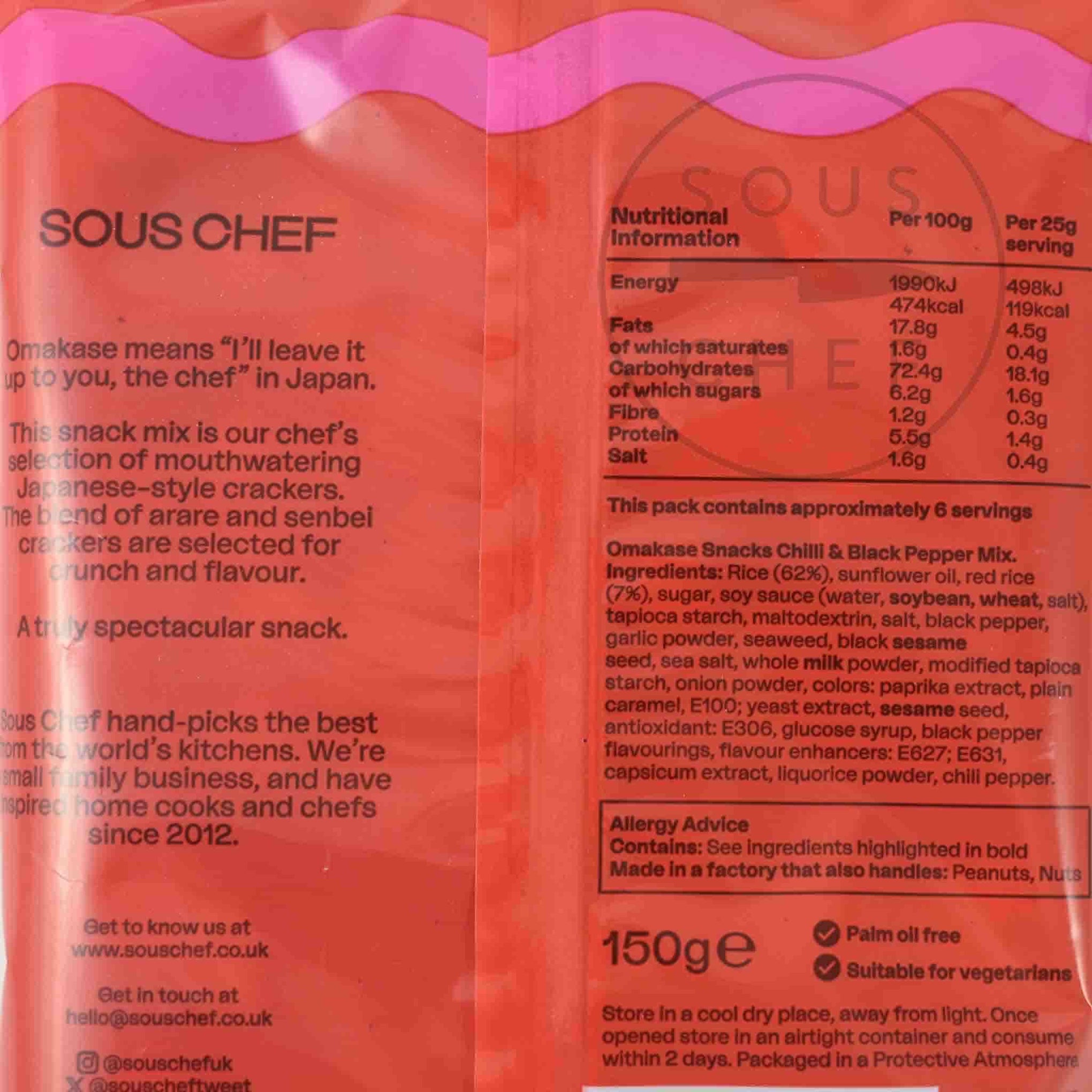 Sous Chef Omakase Snacks - Black Pepper & Chilli. 150g