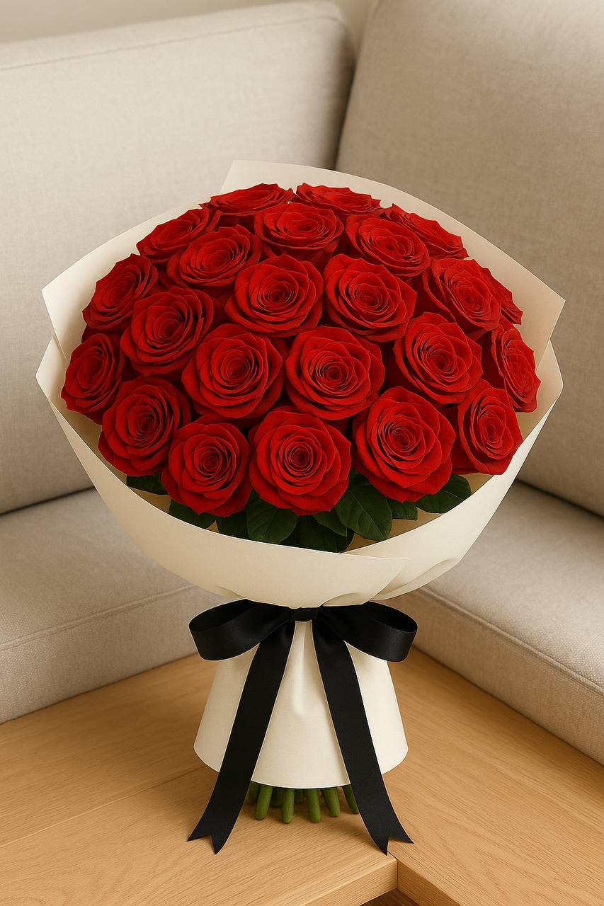 “Forever Love” – 52 Red Rose Bouquet | Elegant Hand-tied Floral Gift for Anniversaries & Special Moments